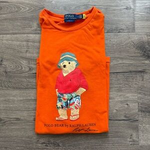 Polo Ralph Lauren Orange Bucket Hat Bear Tee Short Sleeve Shirt Medium Men STAIN